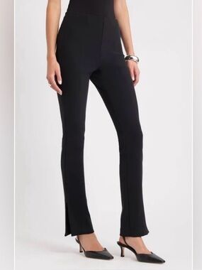 Open Edit Black Slim Pants with Flare and Slit
